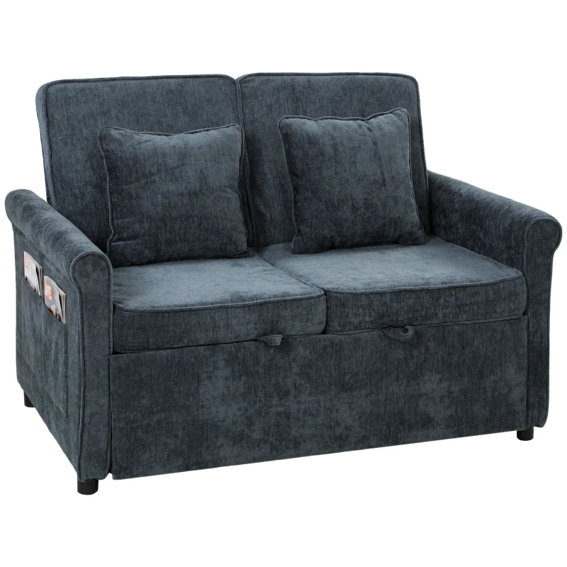 HOMCOM 2 Seater Sofa Bed 3-in-1 Convertible Chenille Pull Out Sleeper Sofa with 5-Position Adjustable Backrest, Dark Blue