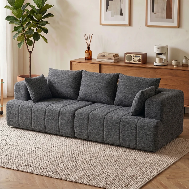 HOMCOM Canapé 3 places en chenille 248 cm, canapé salon moderne, large assise rembourrée, coussins à ressorts, gris