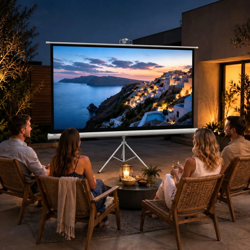 HOMCOM Écran de Projection avec Ttrépied Pliable 84 Pouces 4K HD 16:9, 200Lcm, Écran Vidéoprojecteur Portable, Hauteur Réglable