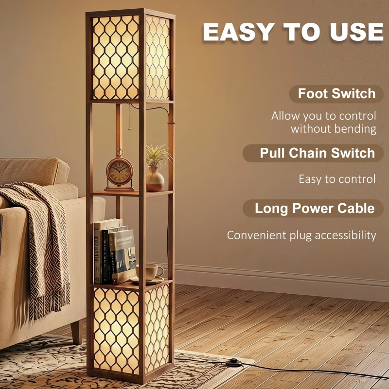 HOMCOM Duo Light Floor Shelves - Rustic Brown