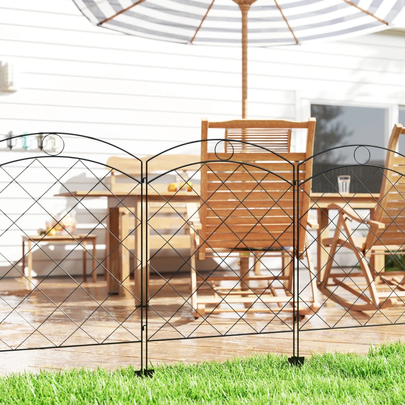 Outsunny Steel Decorative Outdoor Picket Fence Panels Set of 4, Black