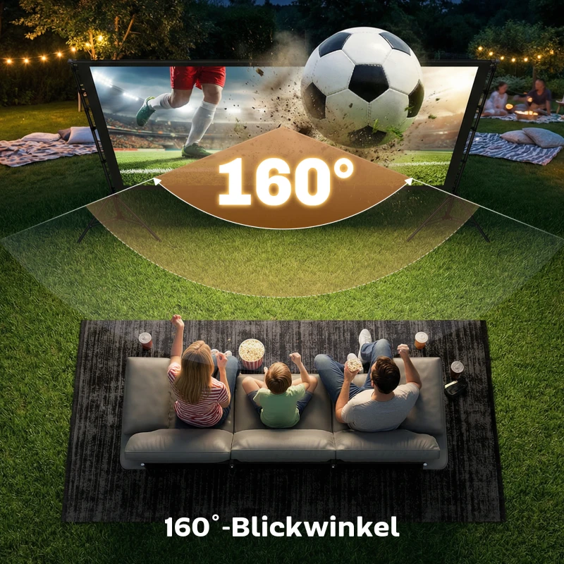 HOMCOM 254 cm 16:9 HD 4K/8K projectiescherm met standaard, draagbaar dubbelzijdig projectiescherm met inklapbare statieven, wit