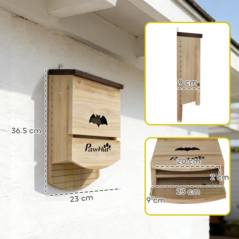 PawHut Bat Boxes, Pack of 3 Wooden Bat Houses for Outdoor, Garden, Farm, Easy to Hang, 23 x 9.5 x 36.5 cm, Natural