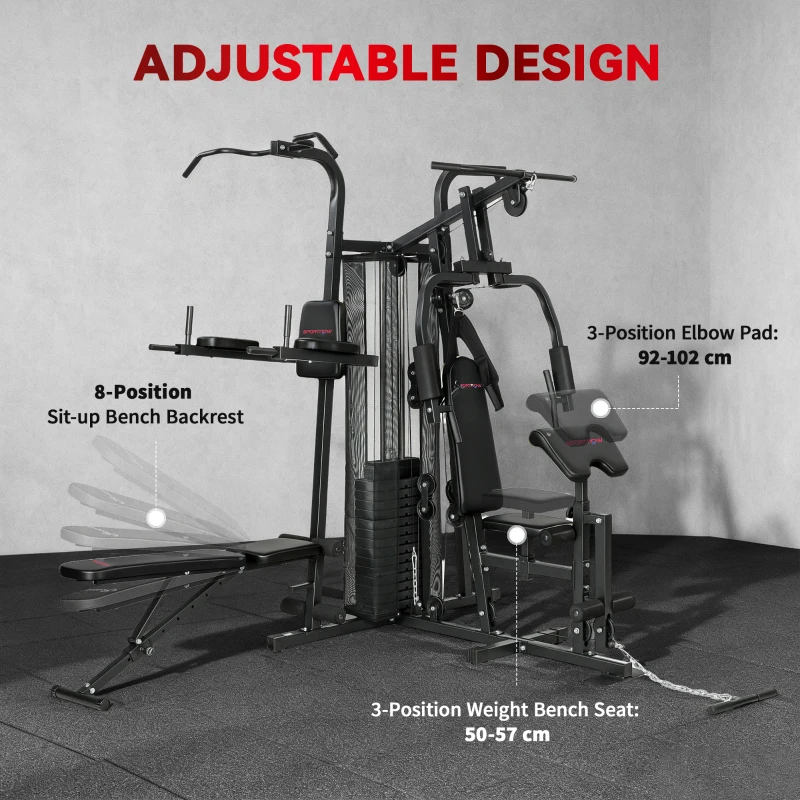 SPORTNOW All-in-One Home Gym Machine, Multifunctional Power Cage with 69 kg Weight Stack and Pulley System, Black