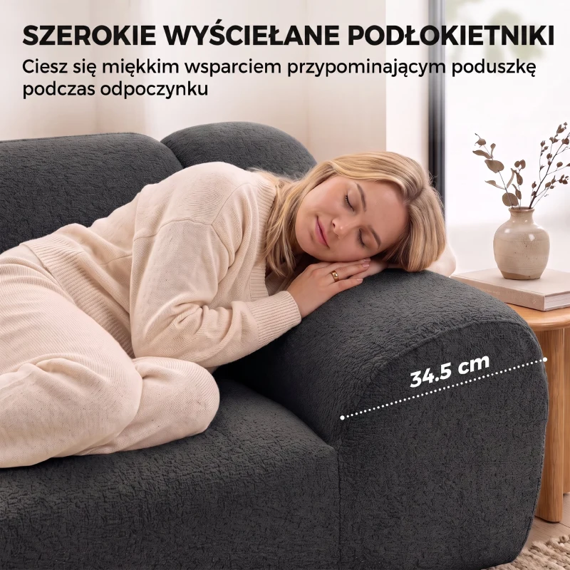 HOMCOM Canapea 2 Locuri din Chenille Fără Structură, cu Șezut Larg și Brațe Largi, 174x91x61 cm, Gri Închis