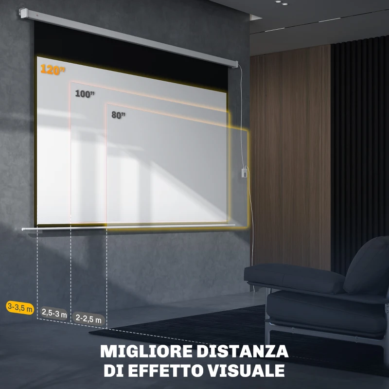 HOMCOM Telo per Proiettore 120 Pollici con Telecomando, in PVC e Metallo, 293x8x193 cm, Bianco