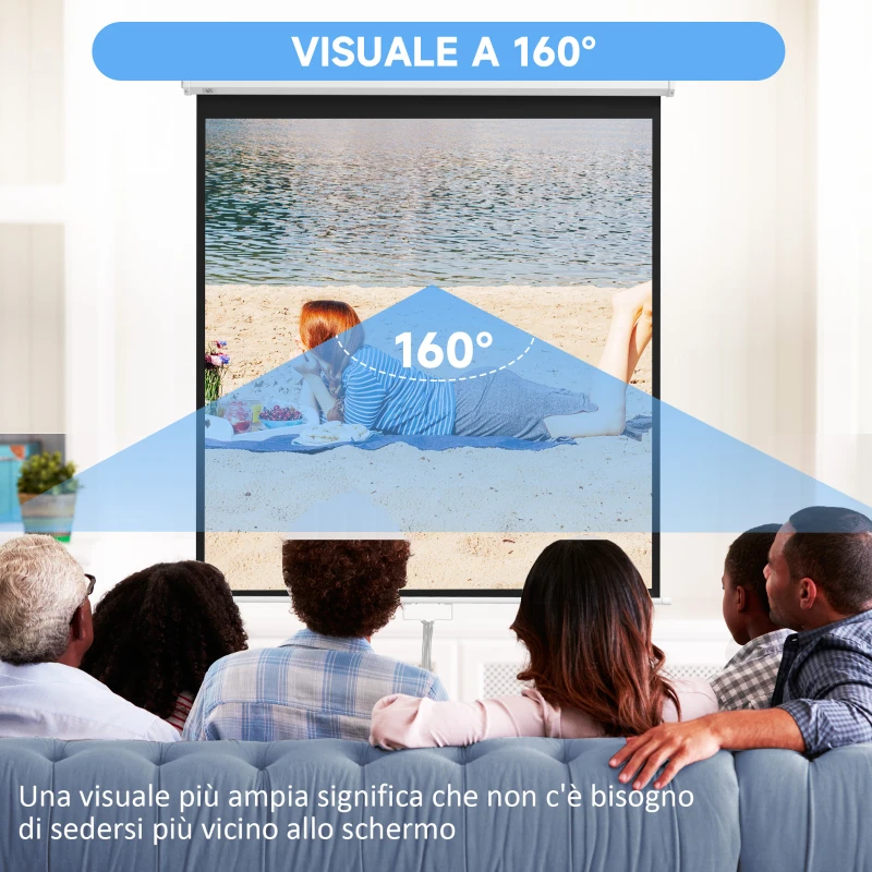 HOMCOM Telo per Proiettore 85" Rapporto 1:1, Fissaggio a Muro e Soffitto per Casa e Ufficio, Bianco