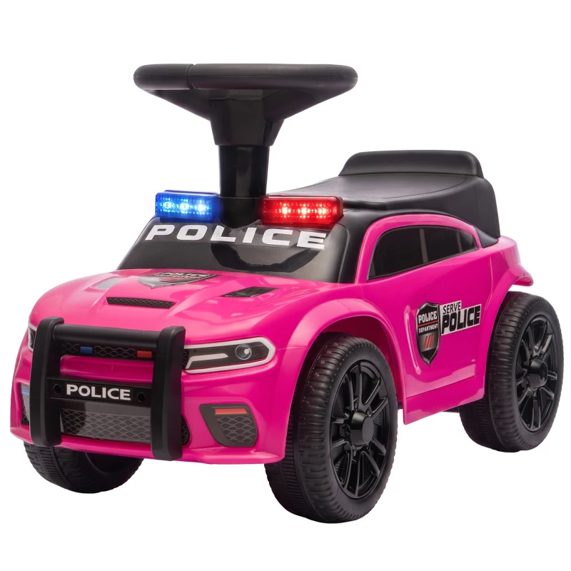 AIYAPLAY Coche Correpasillos de Policía para Niños de 18-36 Meses con Luz Música y Espacio de Almacenaje 65x29,5x36 cm Rosa