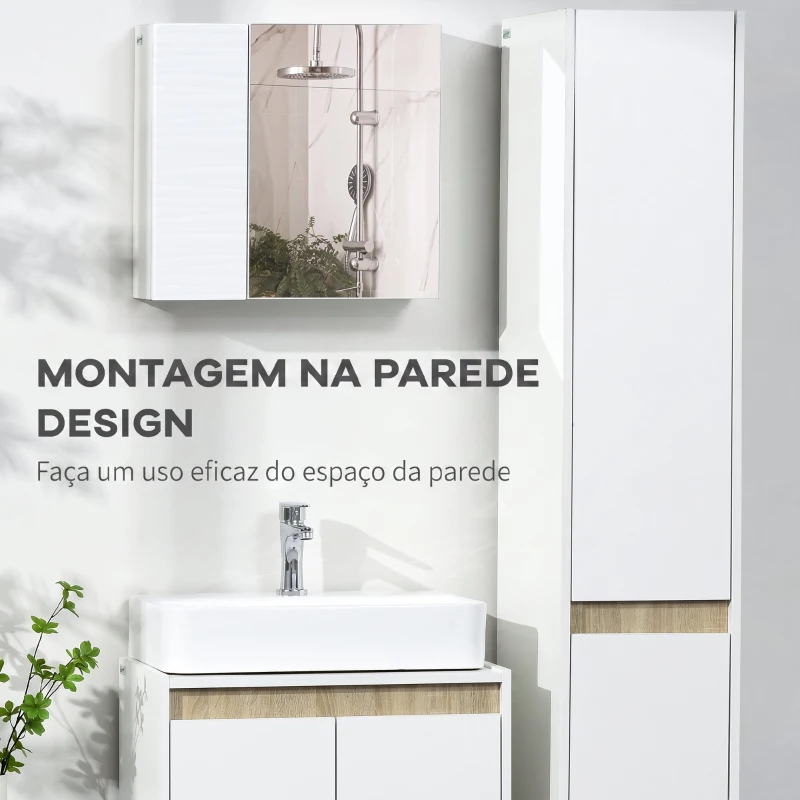 kleankin Armário de Casa de Banho com Espelho, 2 Portas e Prateleiras Ajustáveis, 48x15x45 cm, Branco