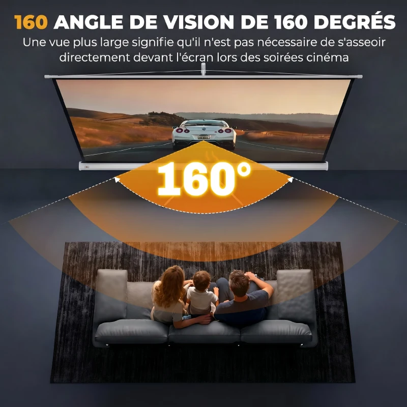 HOMCOM Écran de projection 100 pouces avec support trépied hauteur réglable, écran 4K HD 16:9