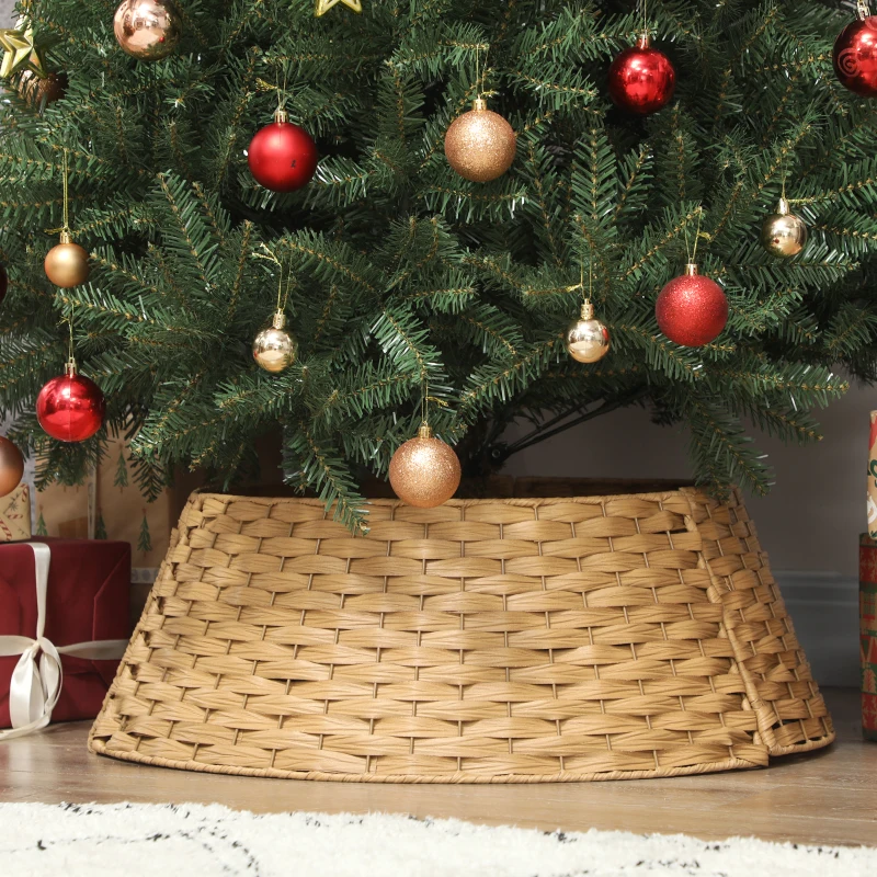 HOMCOM Weihnachtsbaumrock, Ø 68cm Weihnachtsbaum Kragen aus Kunststoff, für den Christbaum Ständer, Weihnachtsbaumständer Abdeckung für Zuhause, Party, Dekoration, Naturholz