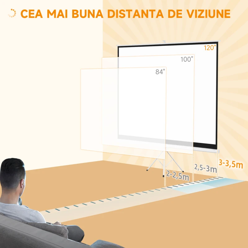 HOMCOM Ecran Proiector 120" Format 4:3 din Material Textil, Plastic și Metal cu Trepied, 244x190 cm, Alb