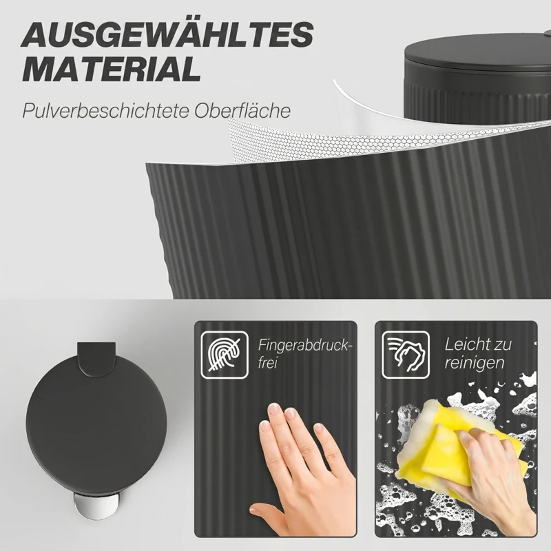 HOMCOM Mülleimer 30 L Treteimer mit Softclose-Deckel und Pedal, Inneneimer Metall, Schwarz, 36 x 30 x 60,5 cm
