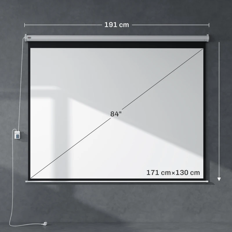 HOMCOM Écran vidéoprojecteur 84 Pouces, 4:3 4K HD écran de projection motorisé et électrique, écran de projection tv et home cinéma, montage mural ou plafond, panneau de commande et télécommande(m-3)