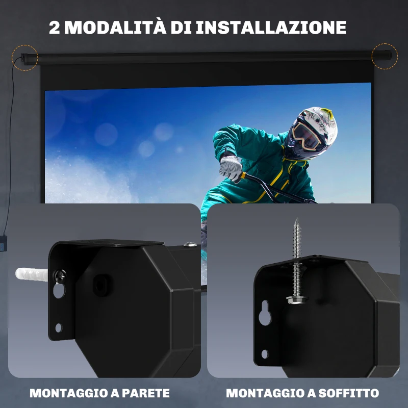 HOMCOM Telo per Proiettore 120" 16:9 Motorizzato con Telecomando, Fissaggio a Muro e Soffitto, Nero
