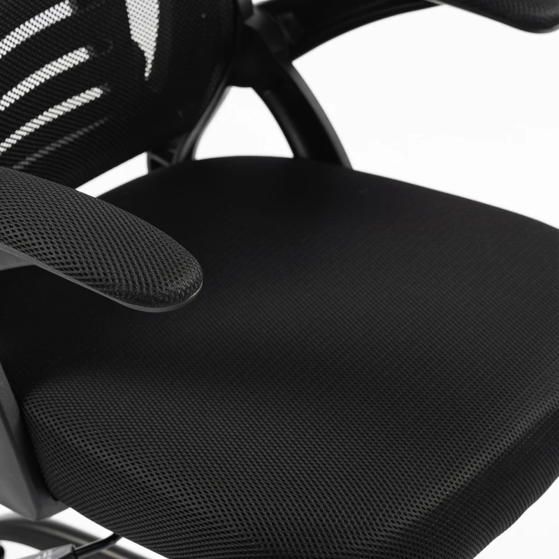 HOMCOM Cadeira de Escritório Ergonômica Apoios de Braço Rebatíveis Apoio de Cabeça Função Basculante Altura Ajustável 59x62x125 cm Preto