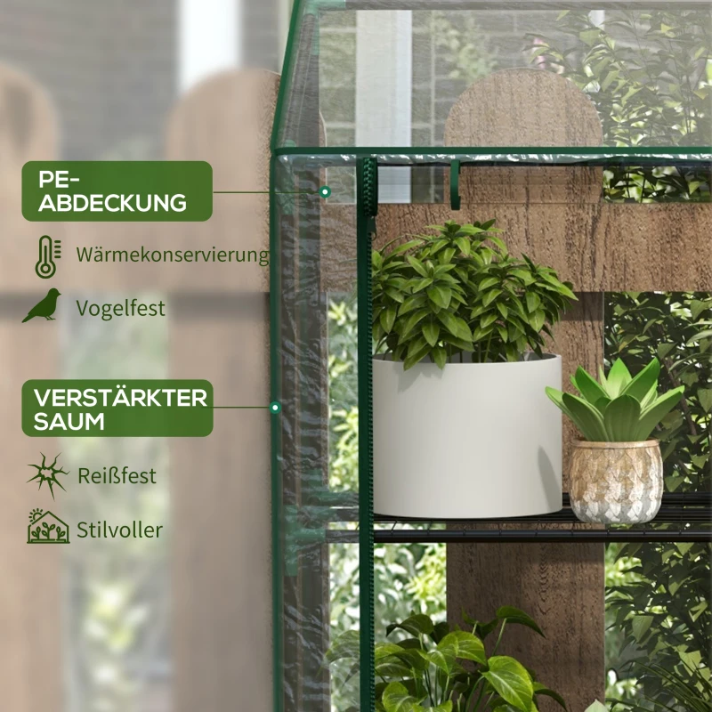 Outsunny Mini-Gewächshaus, 3 Etagen, 6 Drahtregale, 2 Öffnungen, Kunststoff-Plane, Transparent