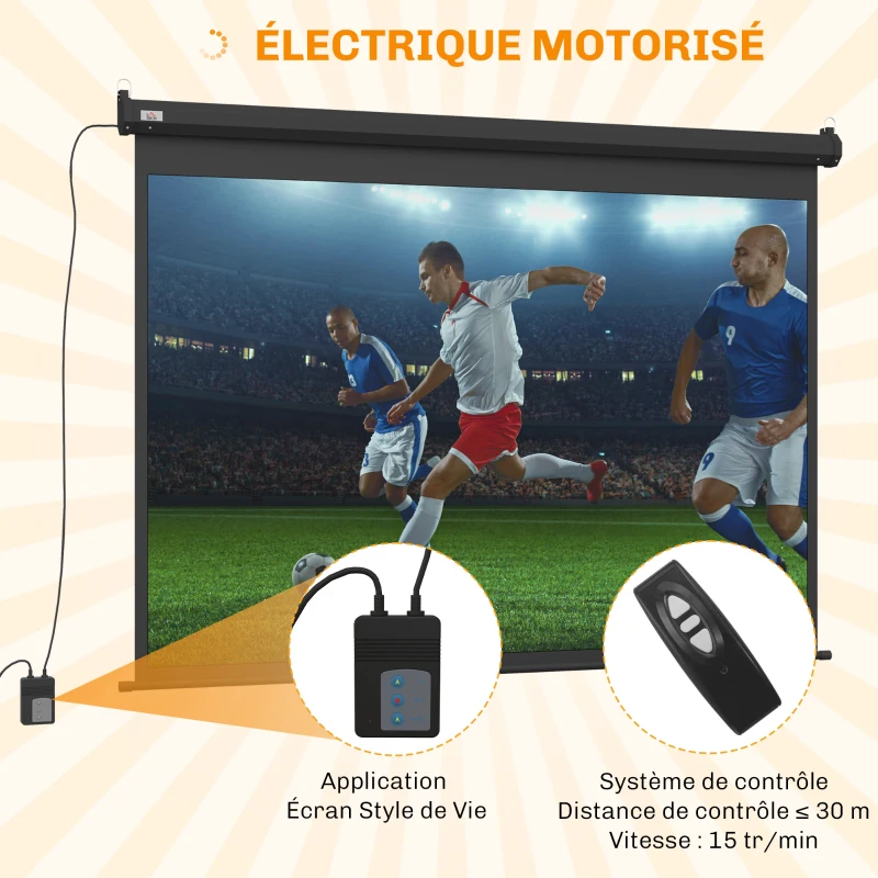 HOMCOM Écran vidéoprojecteur motorisé et électrique 84 Pouces, 4:3 4K HD, panneau de commande et télécommande