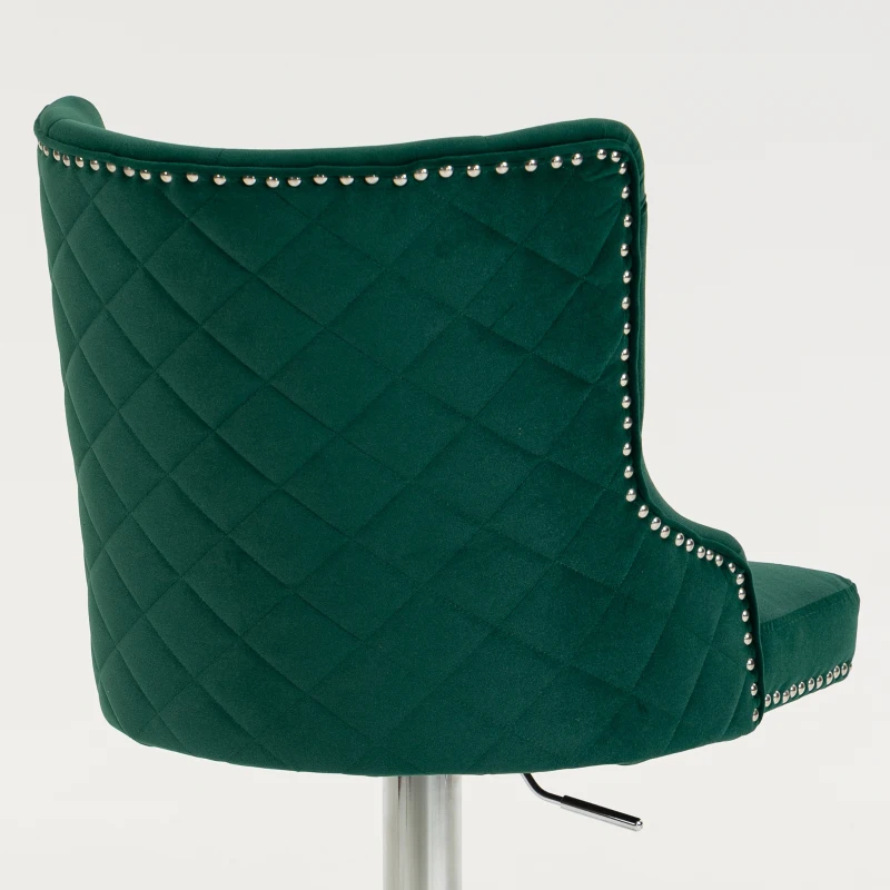 HOMCOM Bar Stools Set of 2, Modern Swivel & Adjustable Velvet Barstools with Button-Tufted Back, Footrest for Home Bar, Green