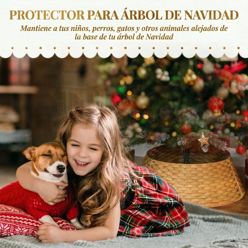 HOMCOM Falda para Árbol de Navidad Rústico Diseño Tejido Cubre Pie para Árbol de Navidad para Fiestas Ø68x22 cm Natural