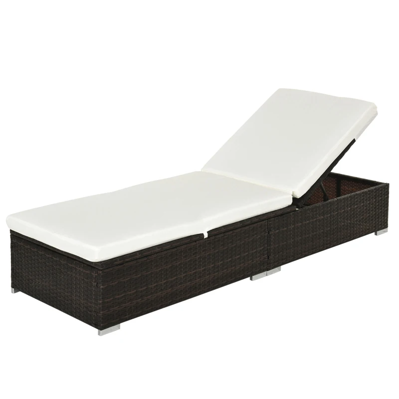 Outsunny PE Rattan Sun Lounger, Five-level Adjustable Recliner Bed Chair with Soft Padded Cushion for Patio, Garden, Mixed Brown
