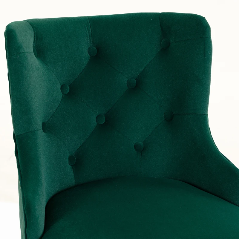 HOMCOM Bar Stools Set of 2, Modern Swivel & Adjustable Velvet Barstools with Button-Tufted Back, Footrest for Home Bar, Green