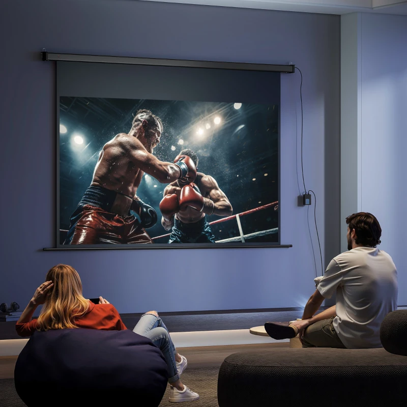 HOMCOM Écran vidéoprojecteur 100 Pouces, 16:9 4K HD montage mural ou plafond, panneau de commande et télécommande