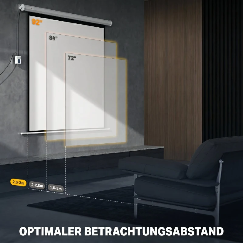 HOMCOM Beamer Leinwand 189,5 x 189,5 cm 92 Zoll 1:1 HD 4K Rollo-Leinwand für Heimkino für Heimkino Büro-Präsentationen