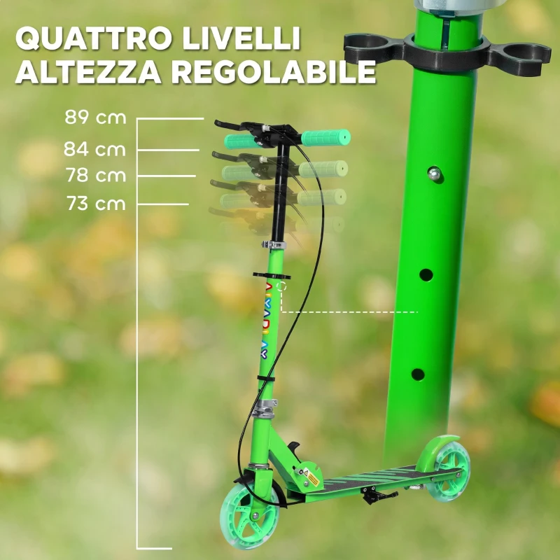 AIYAPLAY Monopattino per Bambini 3-8 Anni con Ruote Luminose, Impugnatura Regolabile e Freno Posteriore, Verde