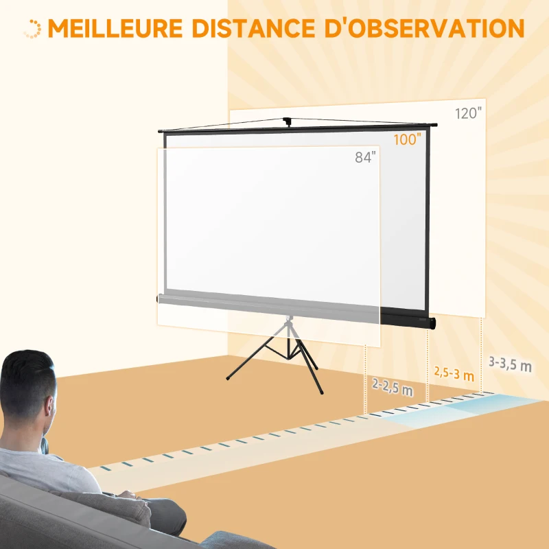 HOMCOM Écran de projection 100 pouces avec support trépied hauteur réglable, écran 4K HD 16:9