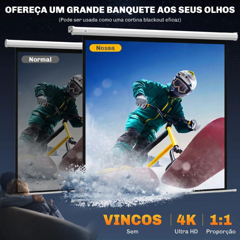 HOMCOM Ecrã de Projeção Elétrico 85'' com Comando Remoto, Formato 1:1, 152x152 cm, Branco