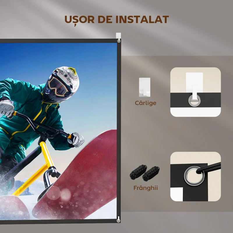 HOMCOM Ecran pentru Proiector 120" 16:9 HD 4K/8K Pliabil și Portabil, Anti-șifonare și Lavabil, Față Dublă, Alb