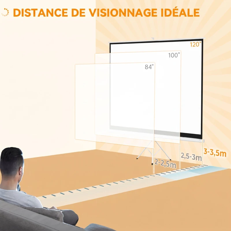 HOMCOM Écran de projection avec trépied pliable 120 pouces 4K HD 4:3, écran vidéoprojecteur réglable en hauteur, blanc