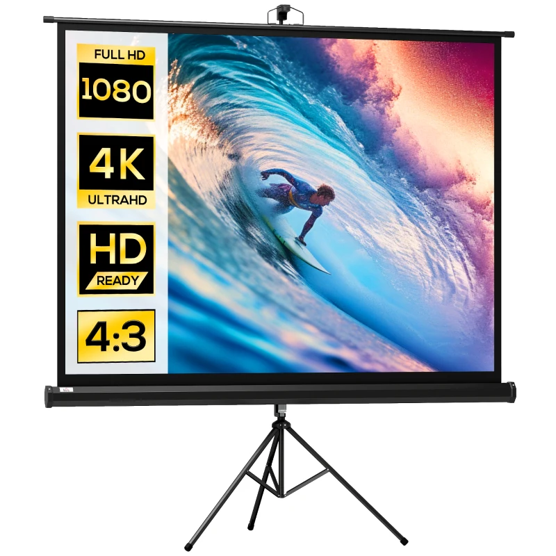 HOMCOM Projectiescherm 4:3, filmscherm voor thuis of kantoor, zwart
