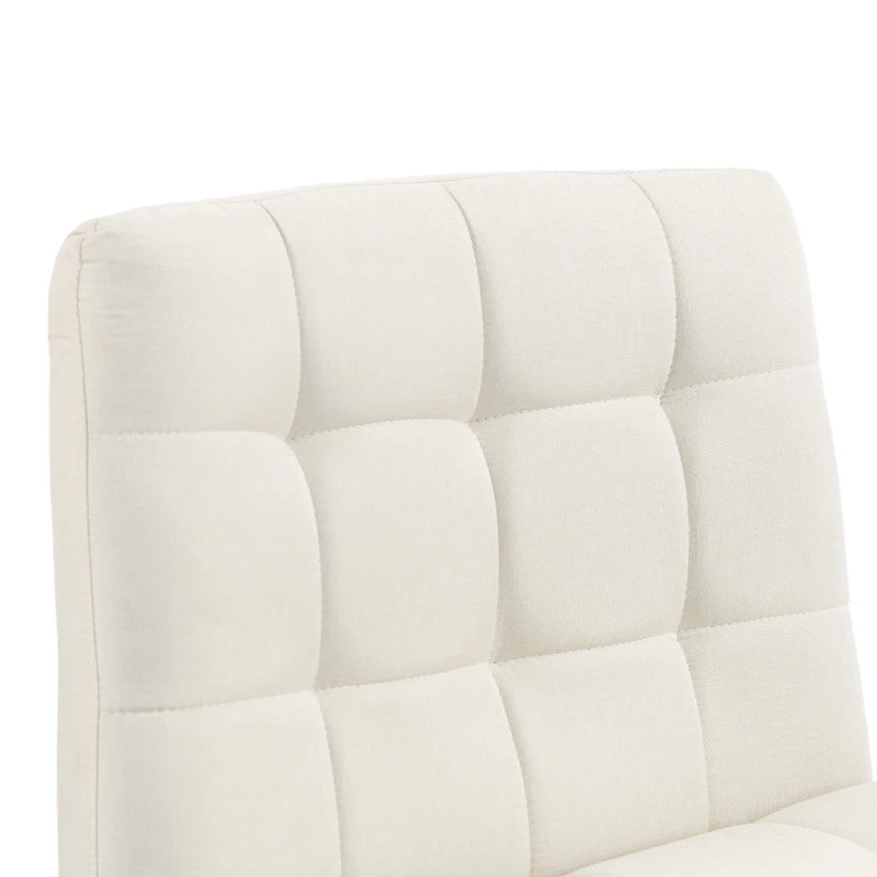 HOMCOM Armless Office Chair, Cross Legged Linen Computer Desk Vanity Chair with Wide Seat, Rocking Function, Beige