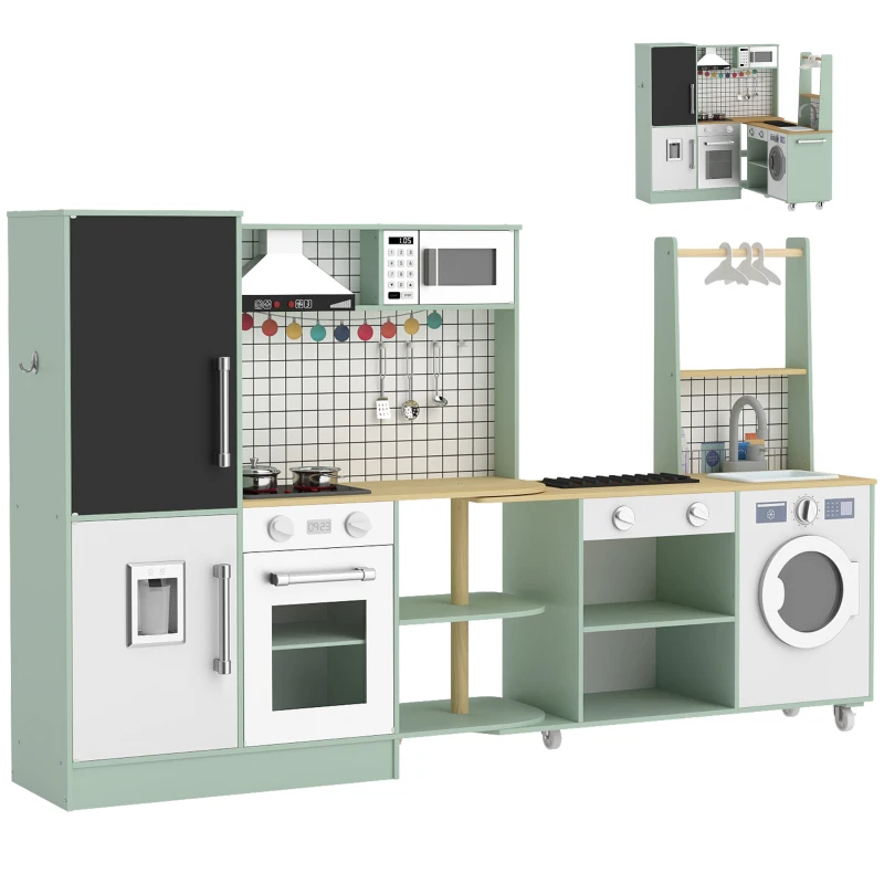 AIYAPLAY Bucătărie pentru Copii 3-8 Ani cu Blat Rotativ, Verde Deschis