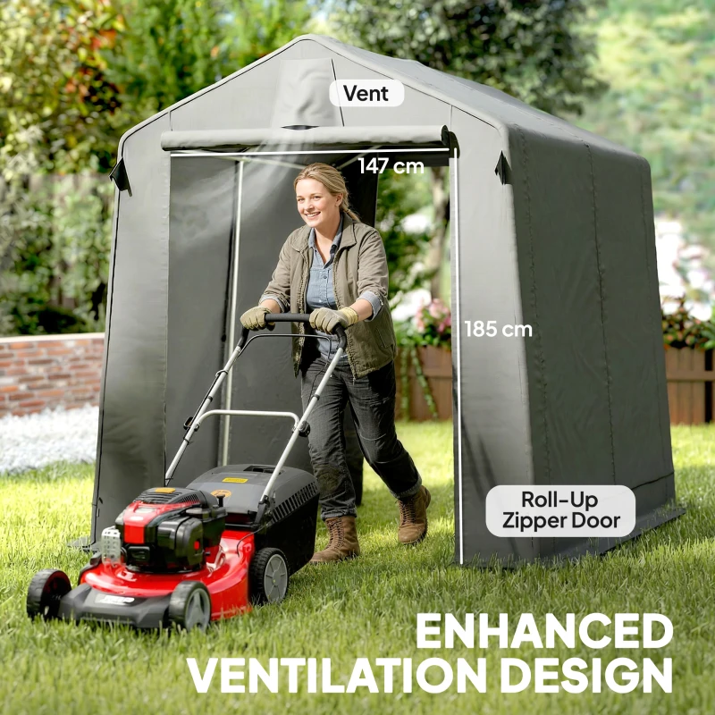 Outsunny 7.5 x 6.2 ft Outdoor Garden Storage Shed, Waterproof Bike Tent with Roll-Up Zipper Door and Vent, Dark Grey
