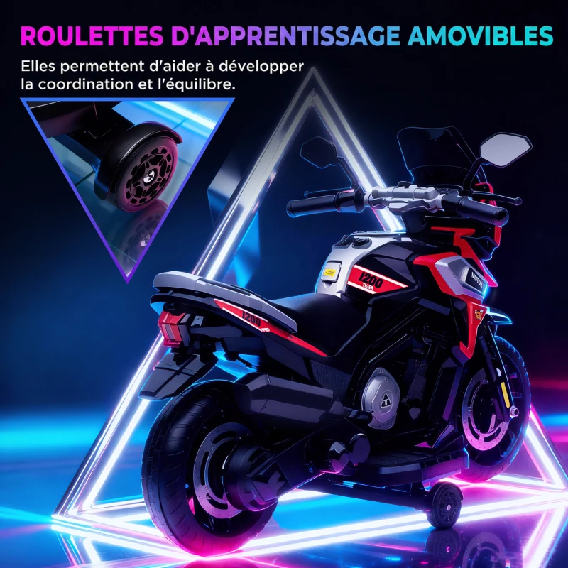 AIYAPLAY Moto Électrique Enfants 6 V, Voiture Électrique Enfants avec Roues d'Entraînement, Musique, Effets Lumineux, Rouge(m-5)