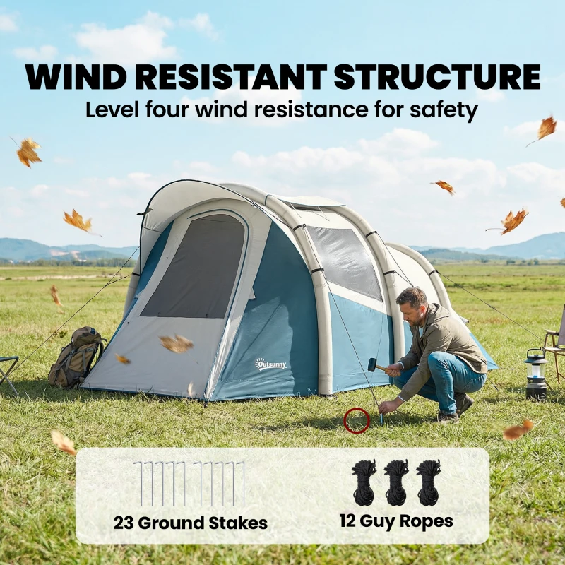 Outsunny Inflatable Camping Tent w/ Air Pump, Easy Setup 2-3 Person Blow Up Tent, Green