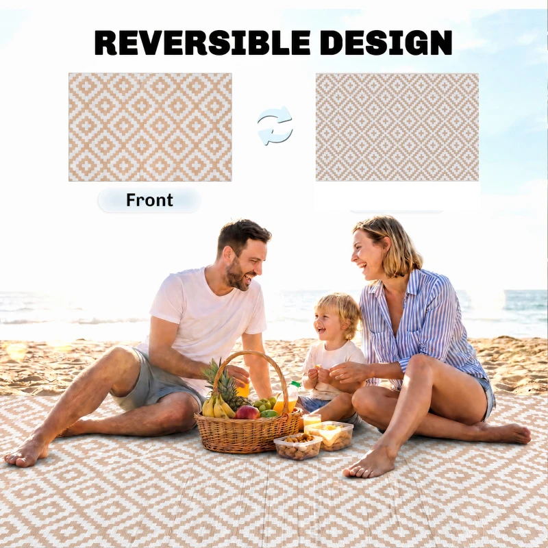 Outsunny Outdoor Rug Reversible Mat Plastic Straw Rug Portable RV Camping Mat for Garden Deck Picnic Indoor, 182 x 274 cm (6 x 9 ft), Coffee & White