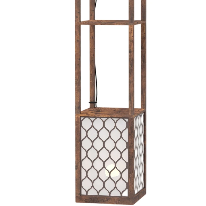 HOMCOM Duo Light Floor Shelves - Rustic Brown