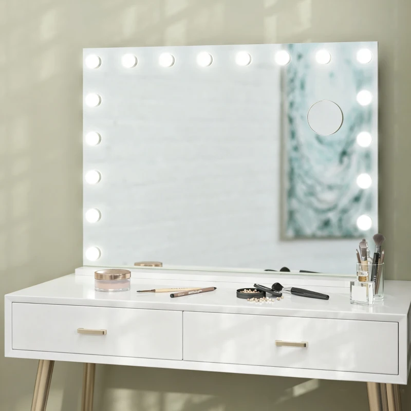 HOMCOM Miroir maquillage lumineux LED intensité réglable miroir grossissant port de charge USB, 80 x 62 cm
