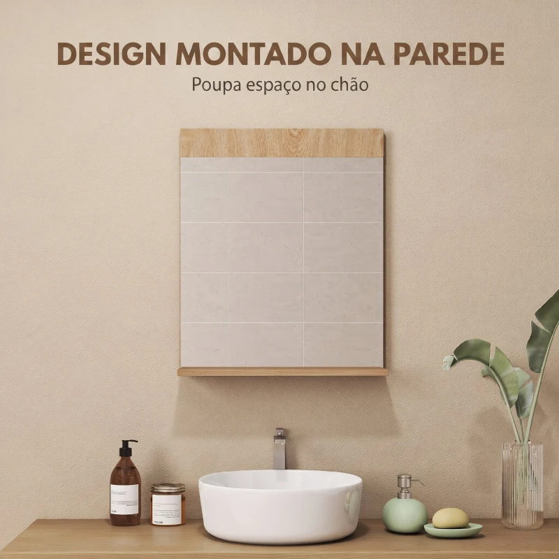 HOMCOM Espelho de Casa de Banho de Parede com Prateleira Aberta 50x12x60 cm Carvalho