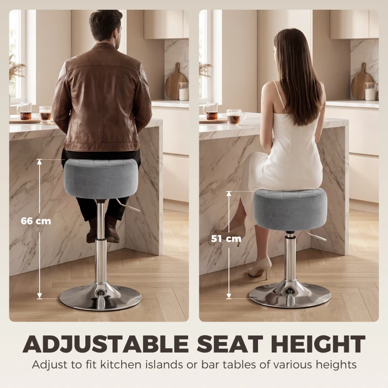 HOMCOM Bar Stool Adjustable Swivel Chair Velvet-Feel Seat 1 Piece, Grey
