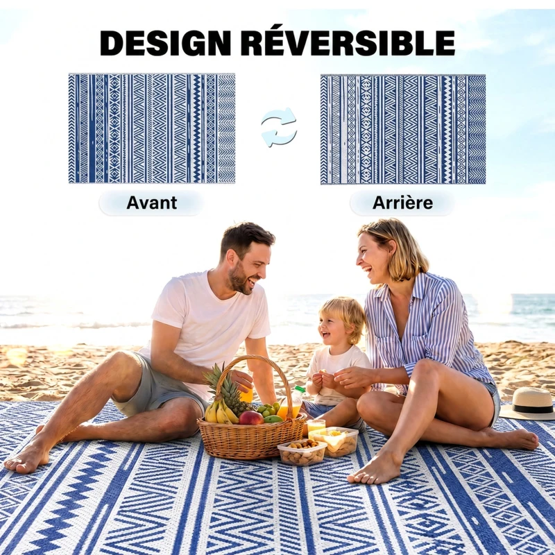 Outsunny Tapis extérieur Style Graphique - Tapis réversible 2 Motifs - dim. 2,74L x 1,82l m - PP Haute densité 310 g/m²