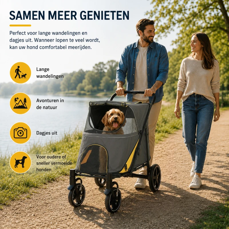 PawHut Hondenbuggy voor Middelgrote en Oudere Honden, Opvouwbare, Donkergrijs, 112 x 65 x 100 cm(m-4)