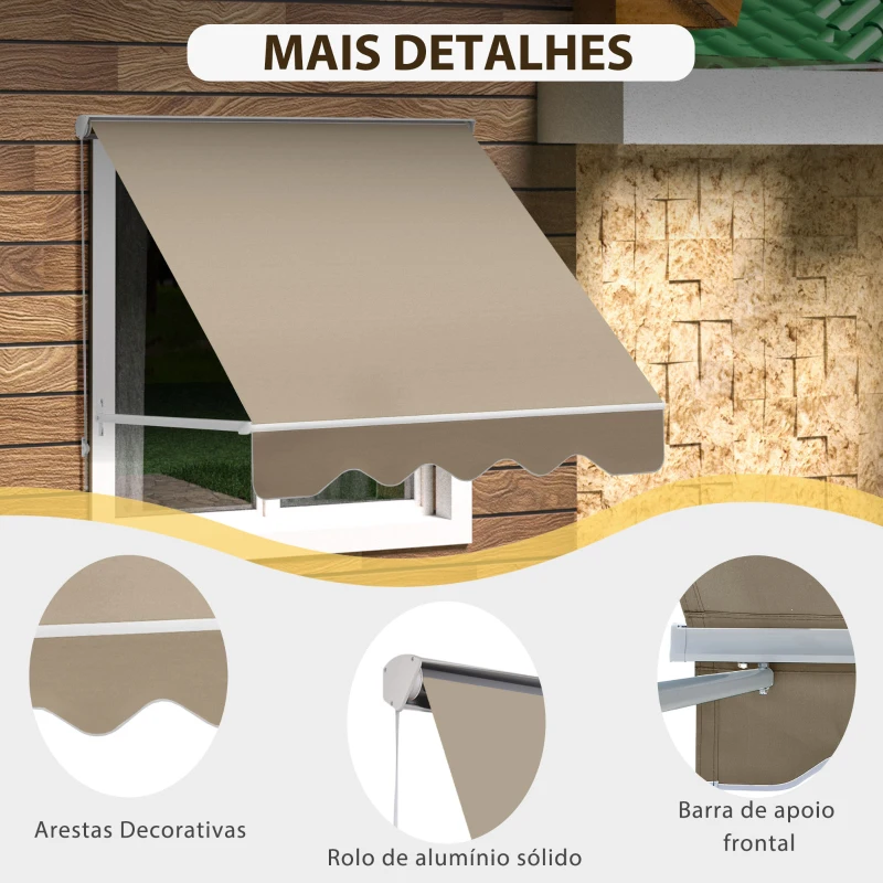 Outsunny Toldo Manual de Alumínio Retrátil Toldo de Fachada para Exterior Impermeável e Tecido de Poliéster 180x70 cm Bege