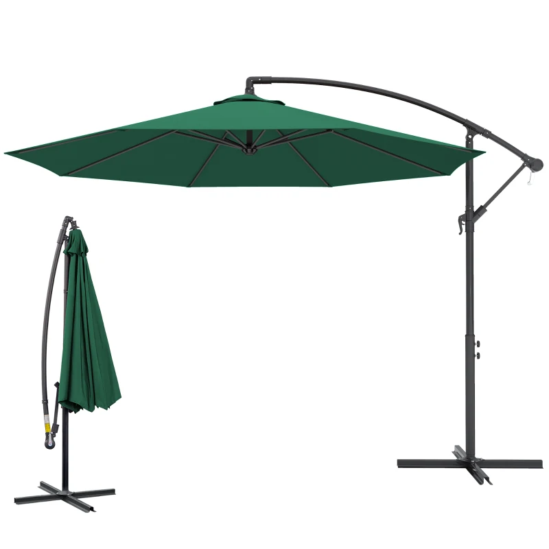Outsunny Ombrellone da Giardino 3x2.5 m, Inclinabile con Base a Croce e Manovella, in Acciaio e Poliestere