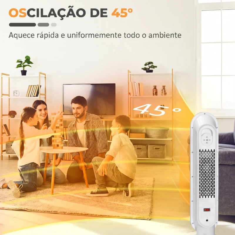 HOMCOM Aquecedor Elétrico Cerâmico PTC 1300/2000 W com Controlo Remoto, Oscilação 45°, Temporizador 12 h, Branco