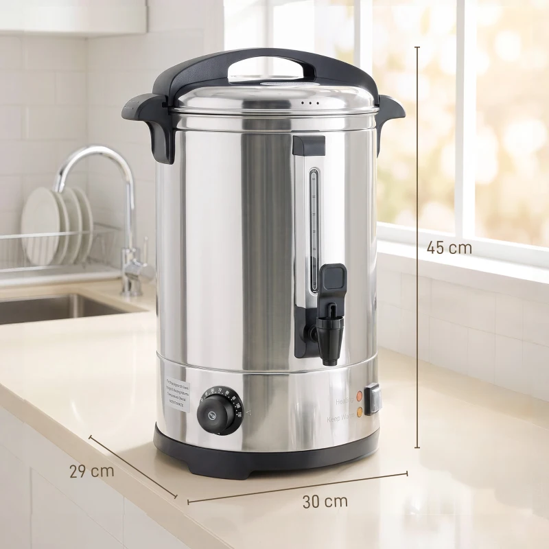 HOMCOM 6.5L Catering Urn, 1500W Stainless Steel Hot Water Boiler Dispenser with Thermostat, Keep Warm Function & Easy Pour Tap